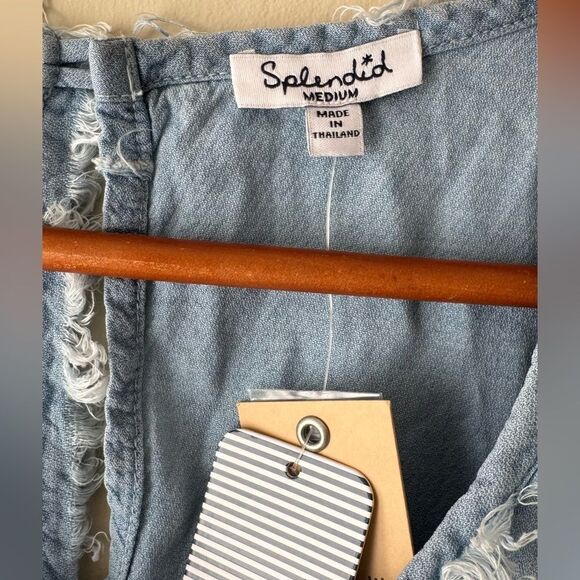 Splendid Women's Blue Sleeveless Crosshatch Tie Side Mini Wrap Dress Size M NWT - Picture 3 of 8